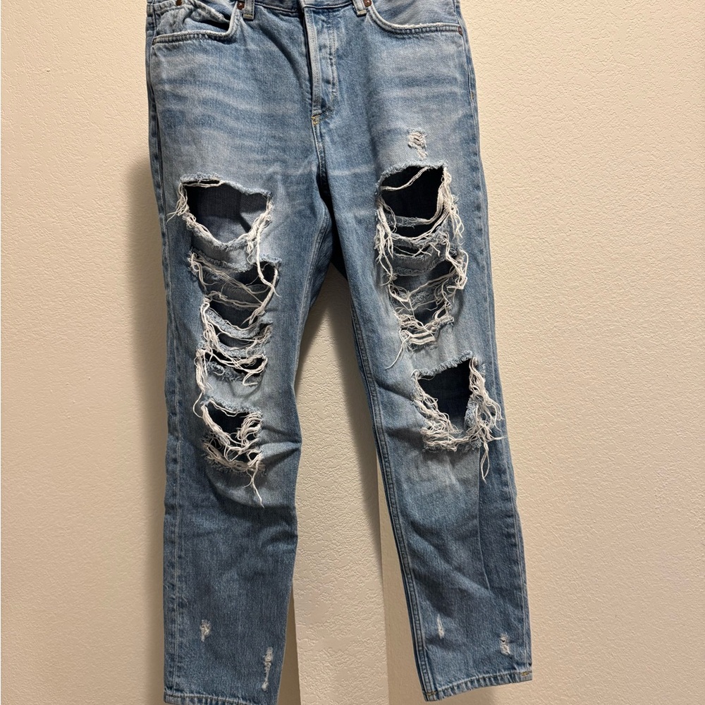 Distressed Blue Jeans